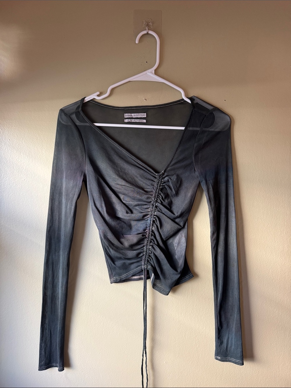 Urban Outfitters Green Ruched V-Neck Long Sleeve Top